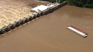 Barges hit Oklahoma dam on Arkansas River [upl. by Attesoj]